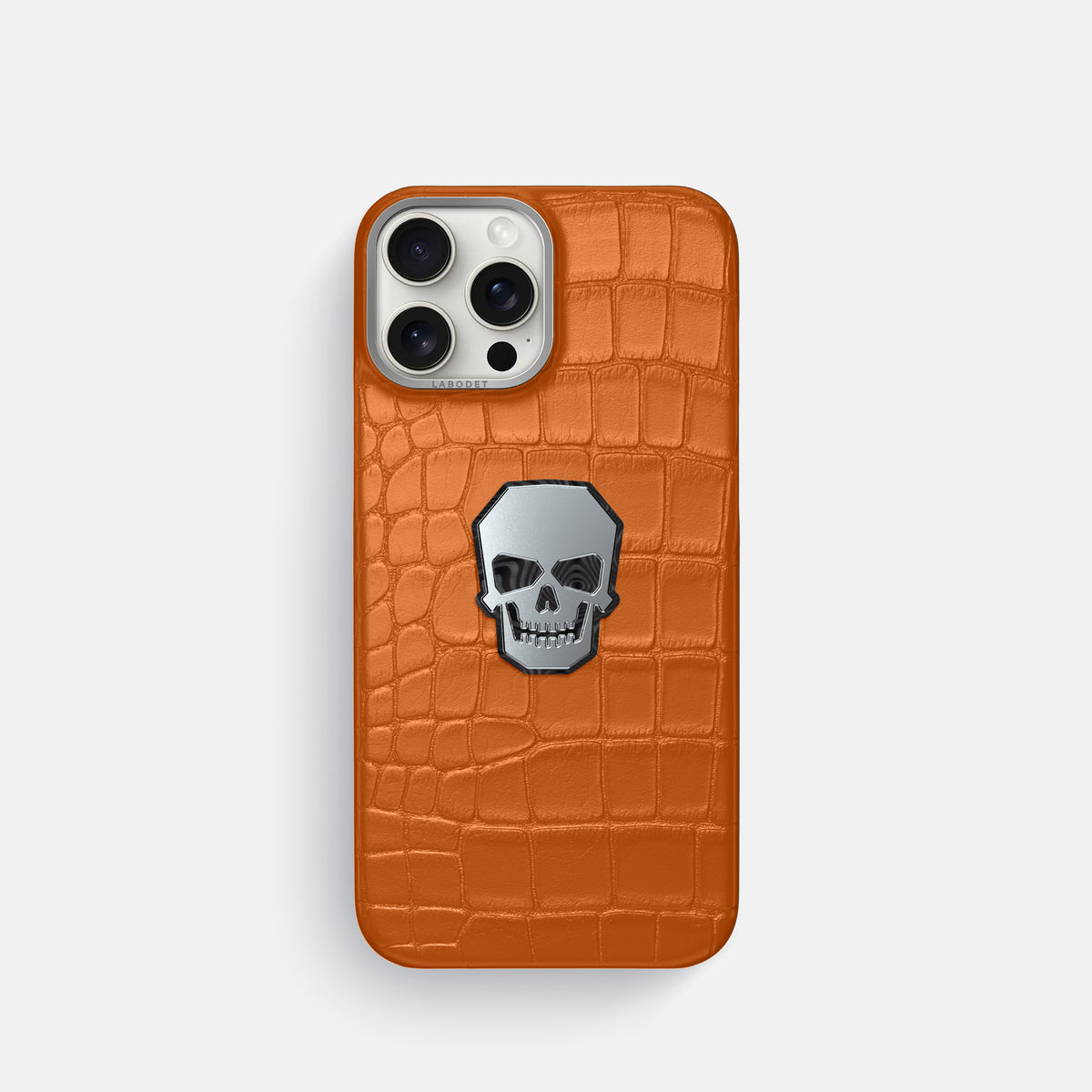 Orange iPhone 16 Pro Classic Case Alligator with Steel Metal -1 | Orange-Steel