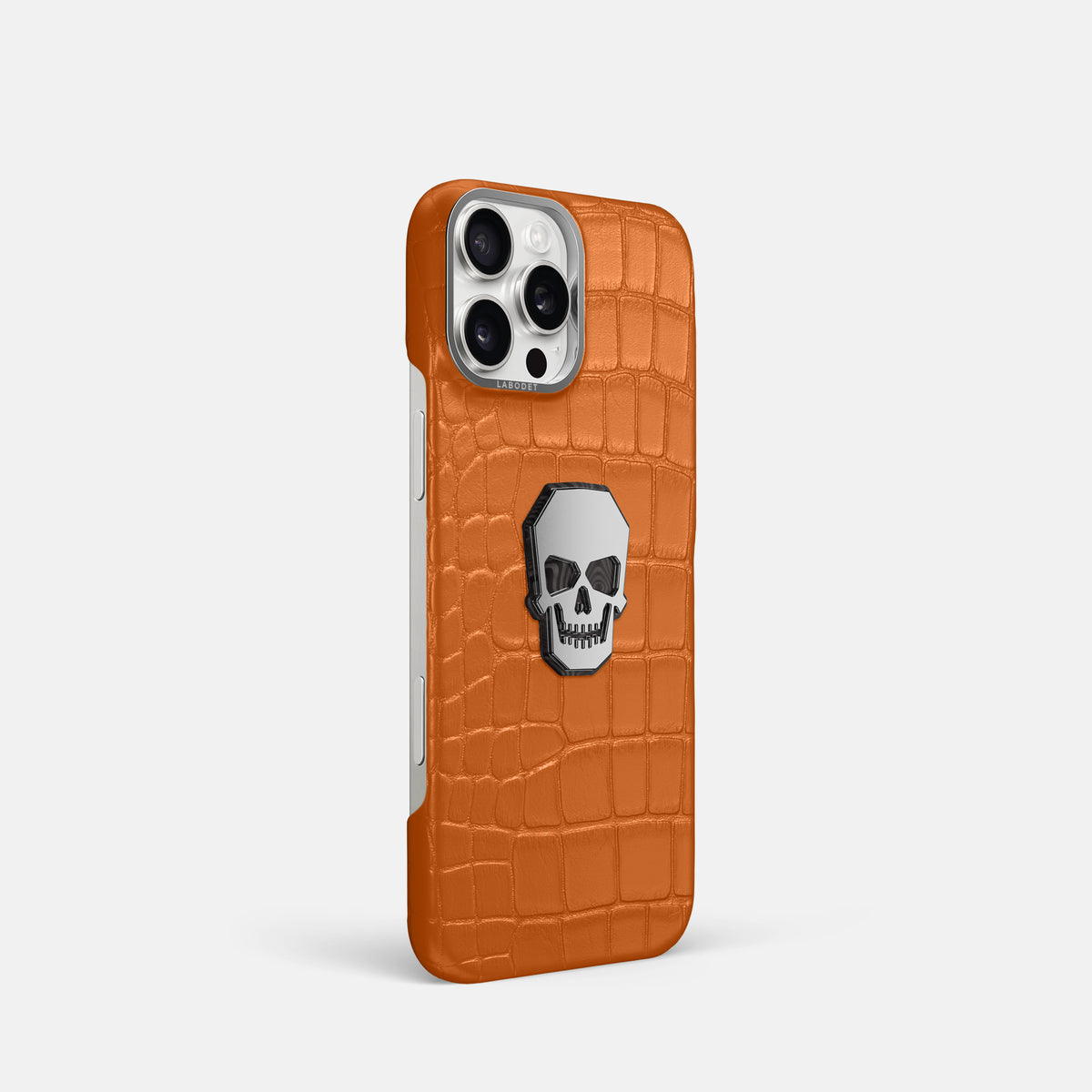 Orange iPhone 16 Pro Classic Case Alligator with Steel Metal -2 | Orange-Steel