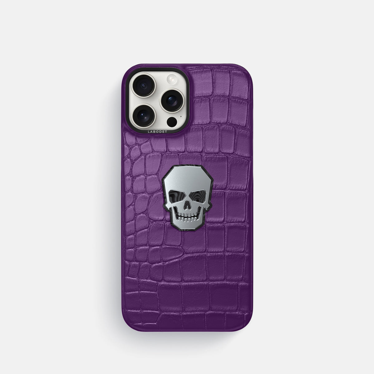 Purple iPhone 16 Pro Classic Case Alligator with Black Metal -1 | Purple-Black