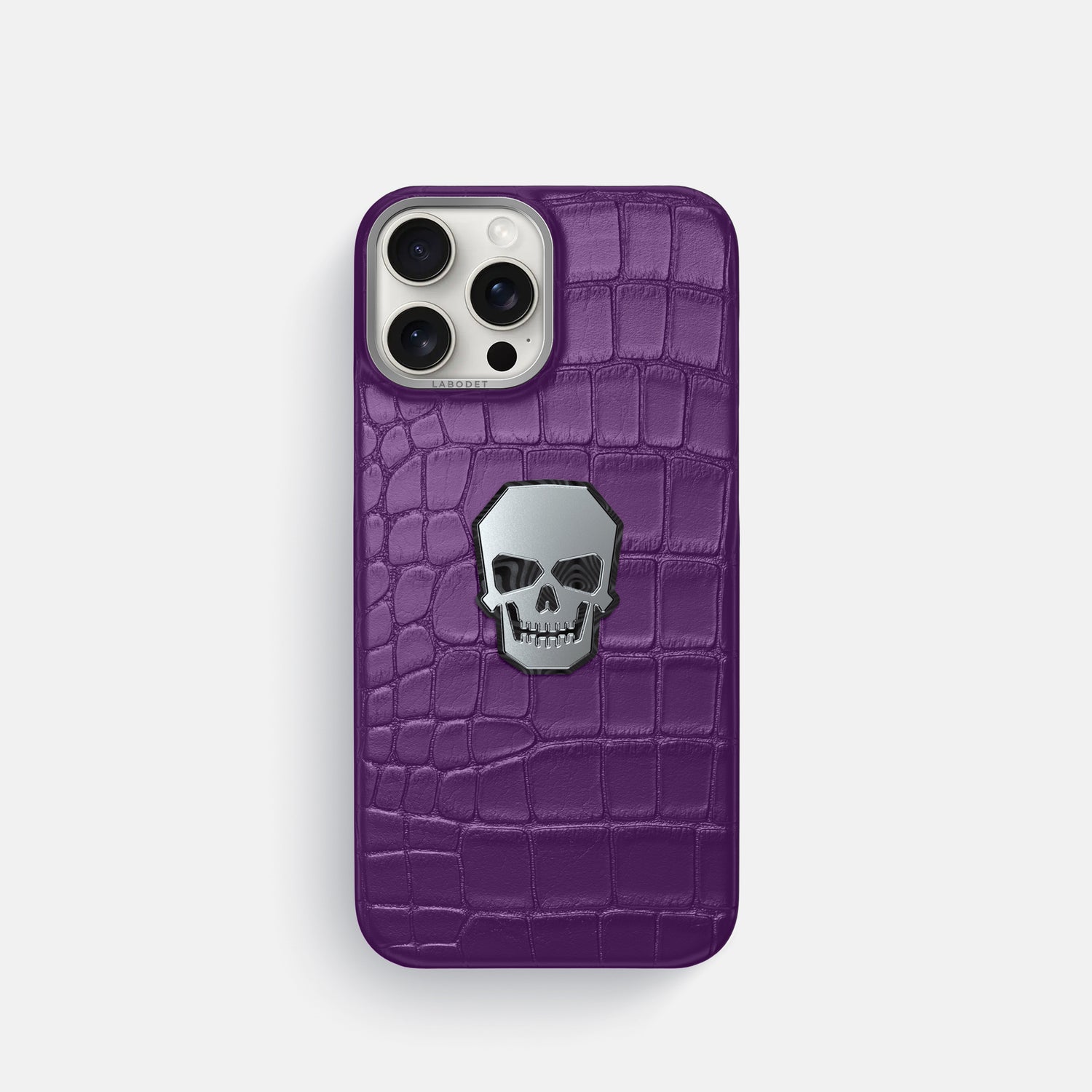 Purple iPhone 16 Pro Classic Case Alligator with Steel Metal -1 | Purple-Steel