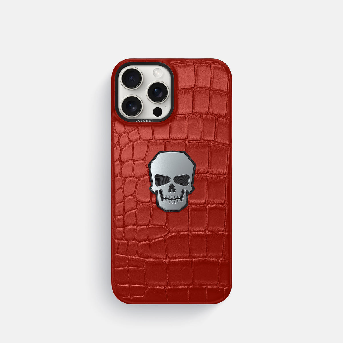 Red iPhone 16 Pro Classic Case Alligator with Black Metal -1 | Red-Black
