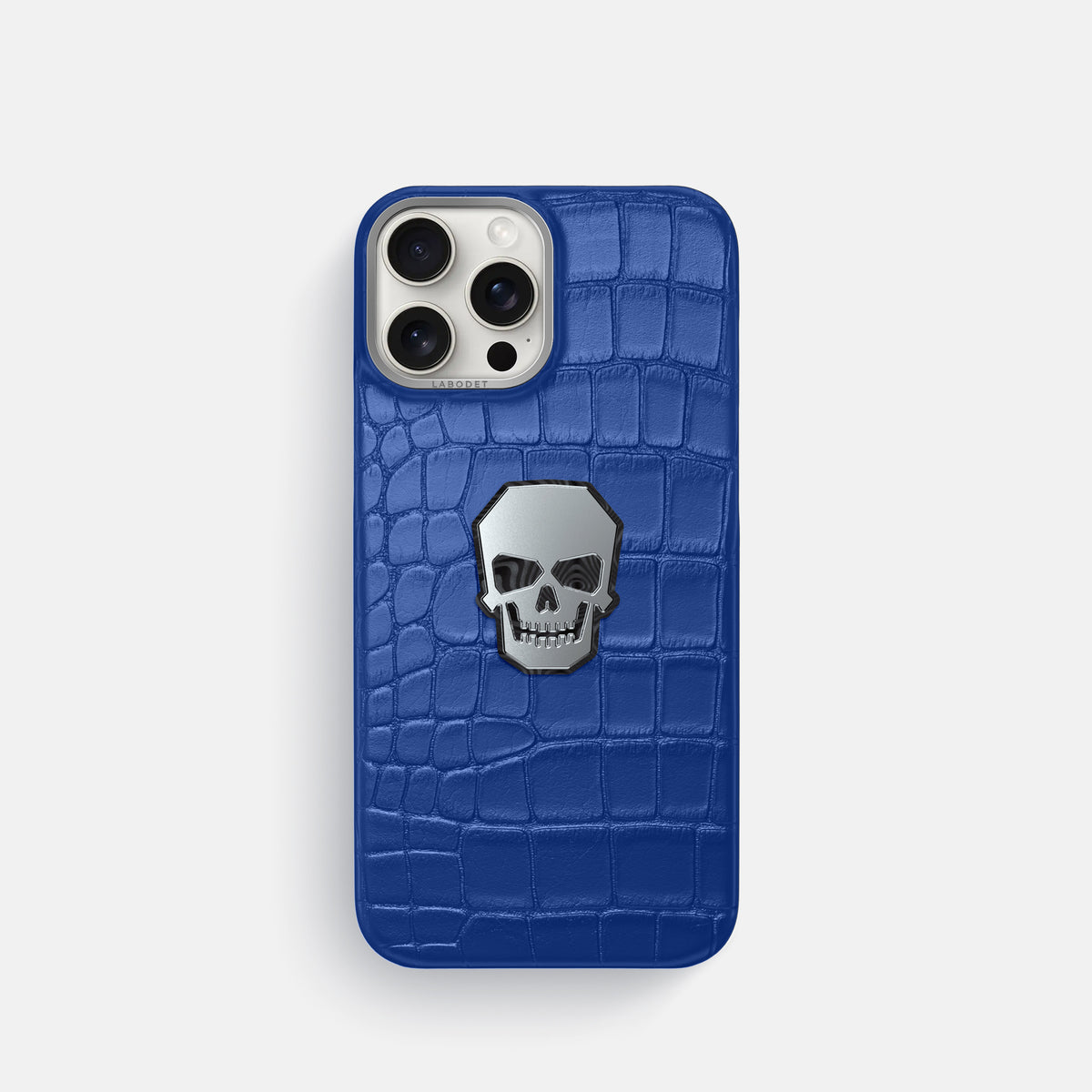 Royal Blue iPhone 16 Pro Classic Case Alligator with Steel Metal -1 | Royal-Blue-Steel