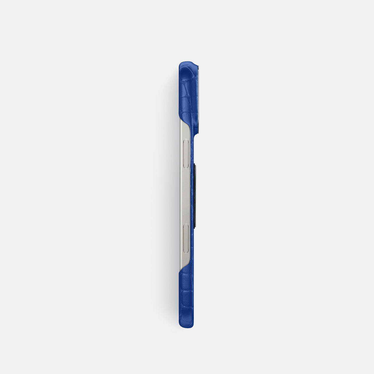Royal Blue iPhone 16 Pro Classic Case Alligator with Steel Metal -3 | Royal-Blue-Steel