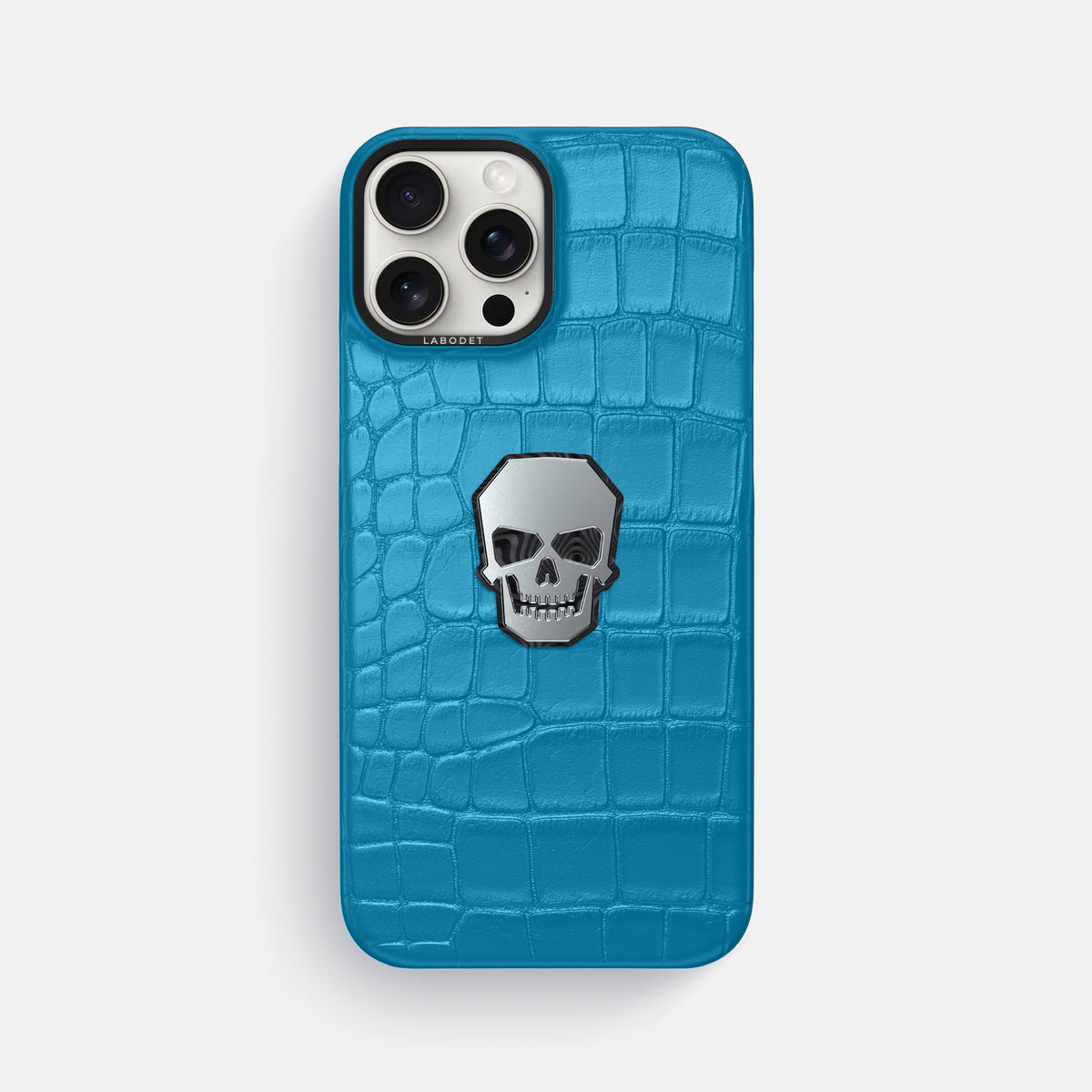 Curaçao-Blue iPhone 16 Pro Max Classic Case Alligator with Black Metal -1 | Curaçao-Blue-Black