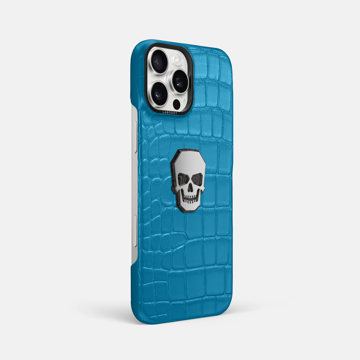 Curaçao-Blue iPhone 16 Pro Max Classic Case Alligator with Black Metal -2 | Curaçao-Blue-Black