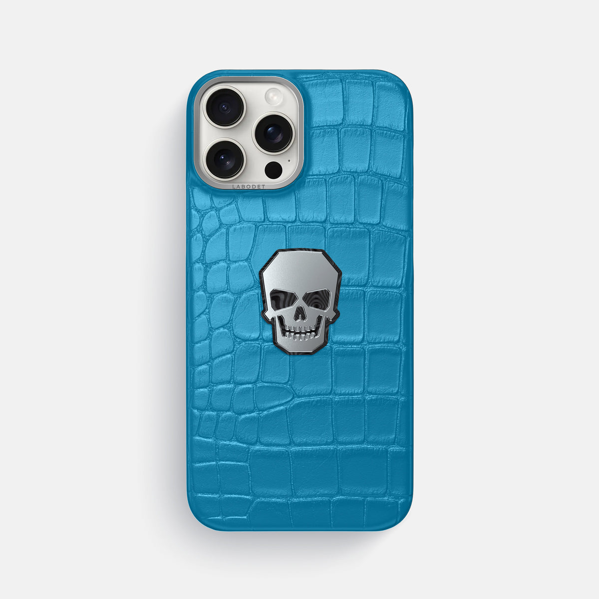 Curaçao-Blue iPhone 16 Pro Max Classic Case Alligator with Steel Metal -1 | Curaçao-Blue-Steel
