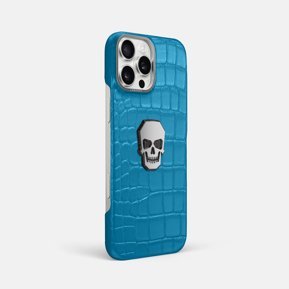 Curaçao-Blue iPhone 16 Pro Max Classic Case Alligator with Steel Metal -2 | Curaçao-Blue-Steel