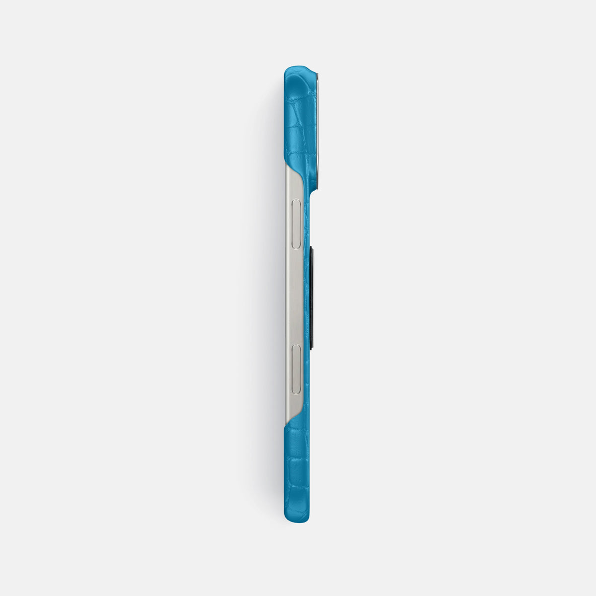 Curaçao-Blue iPhone 16 Pro Max Classic Case Alligator with Steel Metal -3 | Curaçao-Blue-Steel