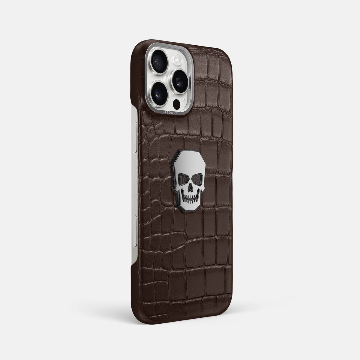 Dark-Brown iPhone 16 Pro Max Classic Case Alligator with Steel Metal -2 | Dark-Brown-Steel