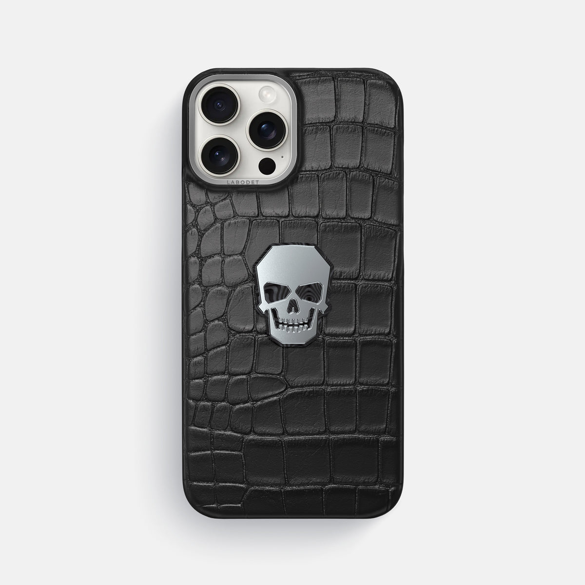 Black iPhone 16 Pro Max Classic Case Alligator with Steel Metal -1 | Black-Steel