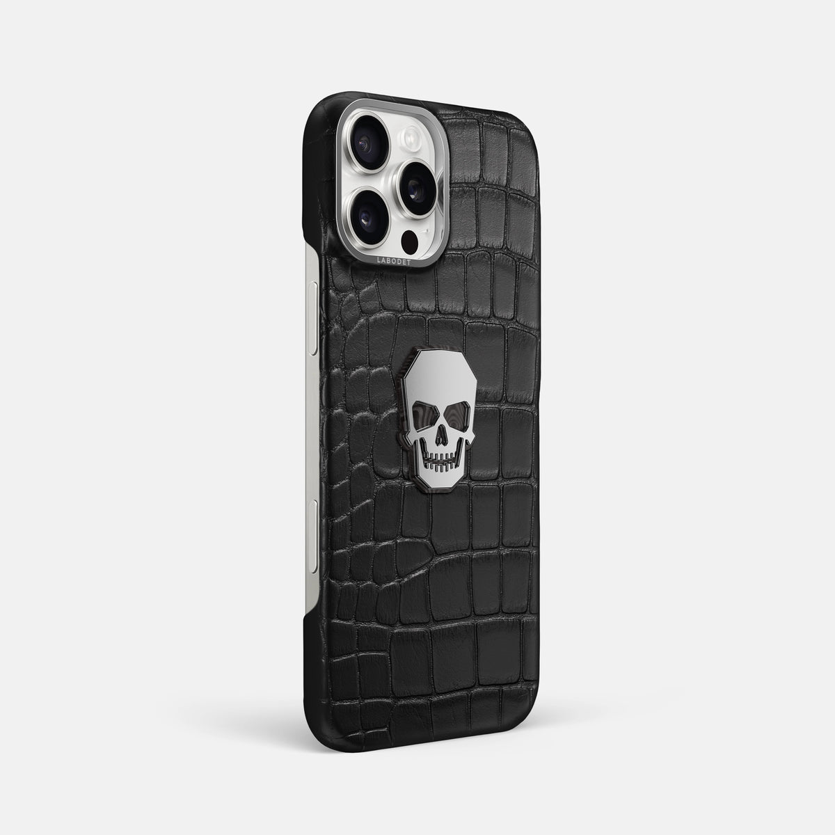 Black iPhone 16 Pro Max Classic Case Alligator with Steel Metal -2 | Black-Steel
