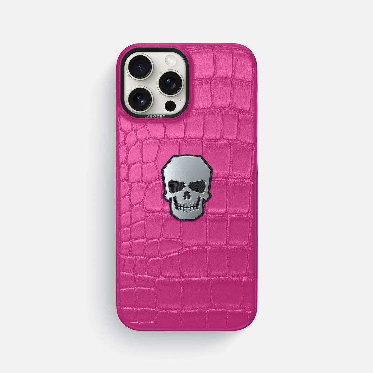 Fuchsia iPhone 16 Pro Max Classic Case Alligator with Black Metal -1 | Fuchsia-Black
