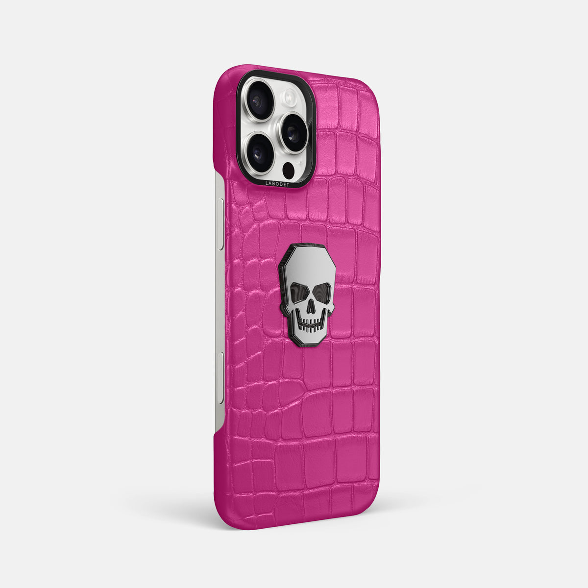 Fuchsia iPhone 16 Pro Max Classic Case Alligator with Black Metal -2 | Fuchsia-Black