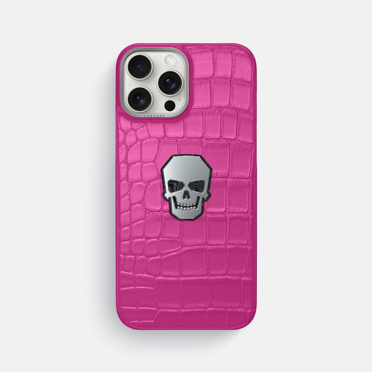 Fuchsia iPhone 16 Pro Max Classic Case Alligator with Steel Metal -1 | Fuchsia-Steel