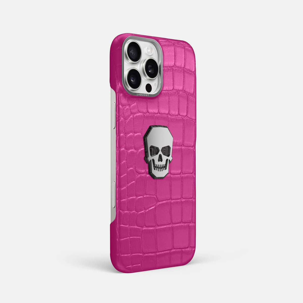 Fuchsia iPhone 16 Pro Max Classic Case Alligator with Steel Metal -2 | Fuchsia-Steel