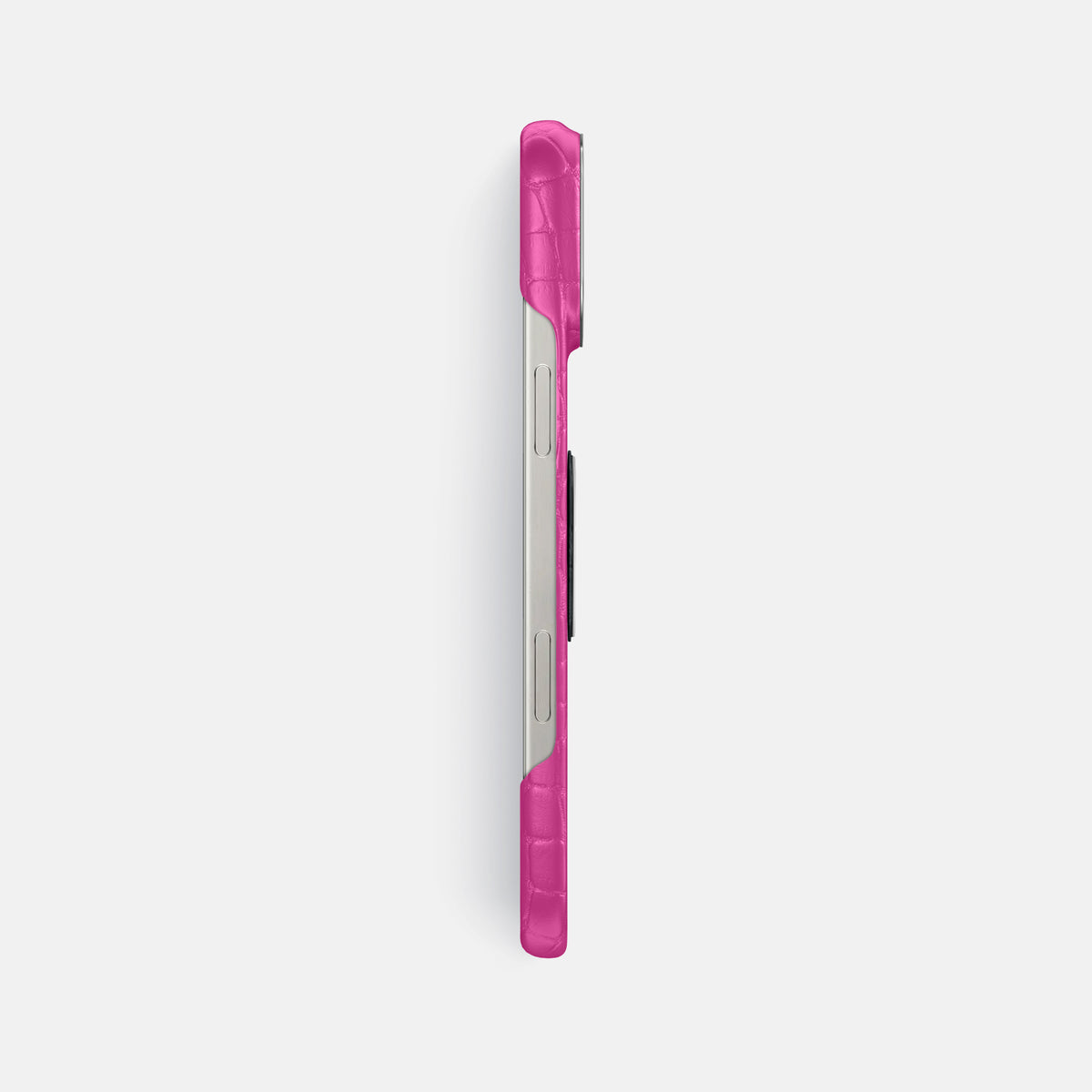 Fuchsia iPhone 16 Pro Max Classic Case Alligator with Steel Metal -3 | Fuchsia-Steel