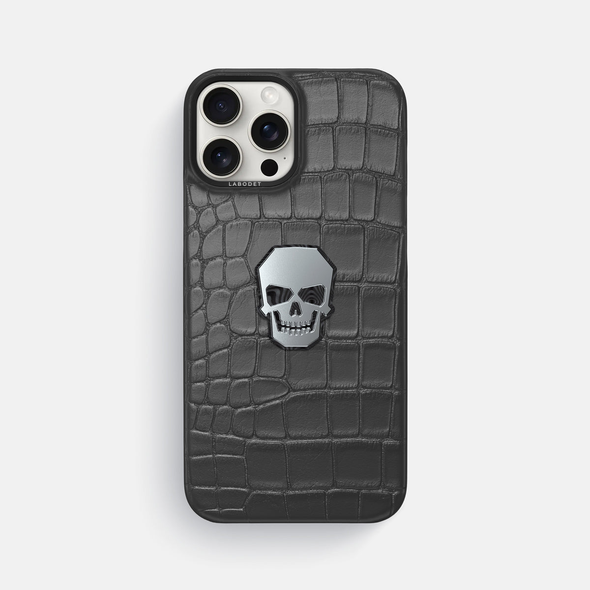 Grey iPhone 16 Pro Max Classic Case Alligator with Black Metal -1 | Grey-Black