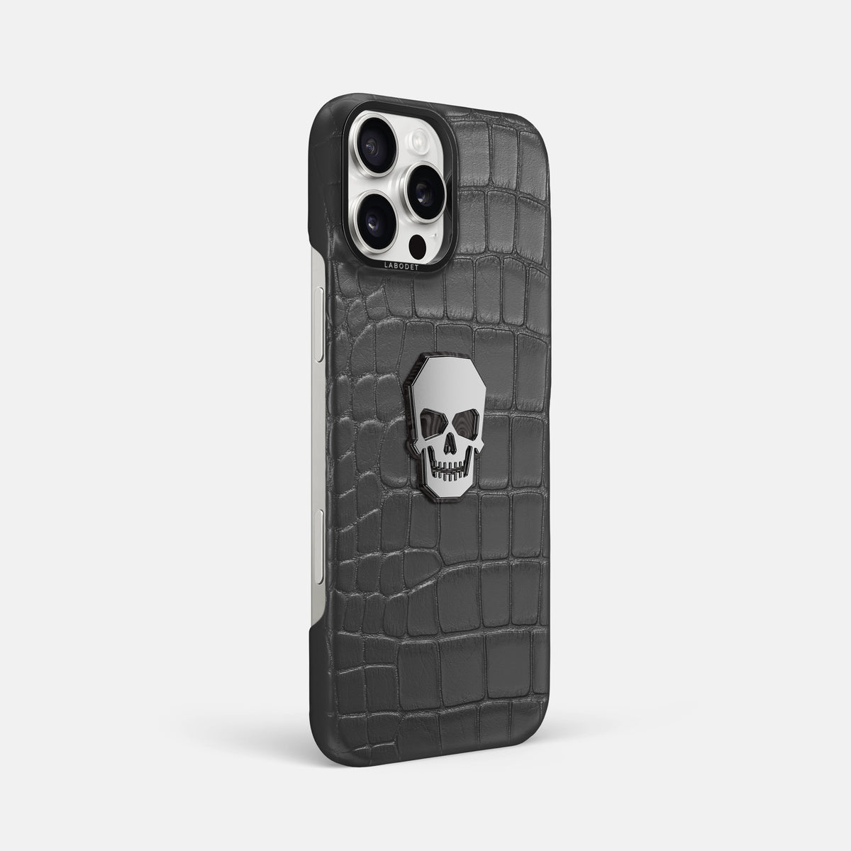 Grey iPhone 16 Pro Max Classic Case Alligator with Black Metal -2 | Grey-Black