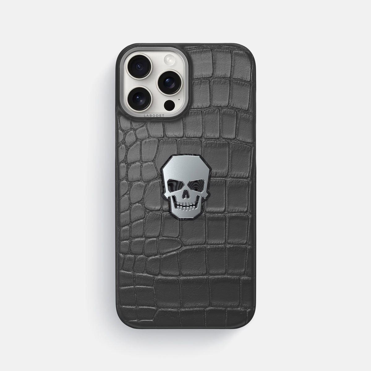 Grey iPhone 16 Pro Max Classic Case Alligator with Steel Metal -1 | Grey-Steel