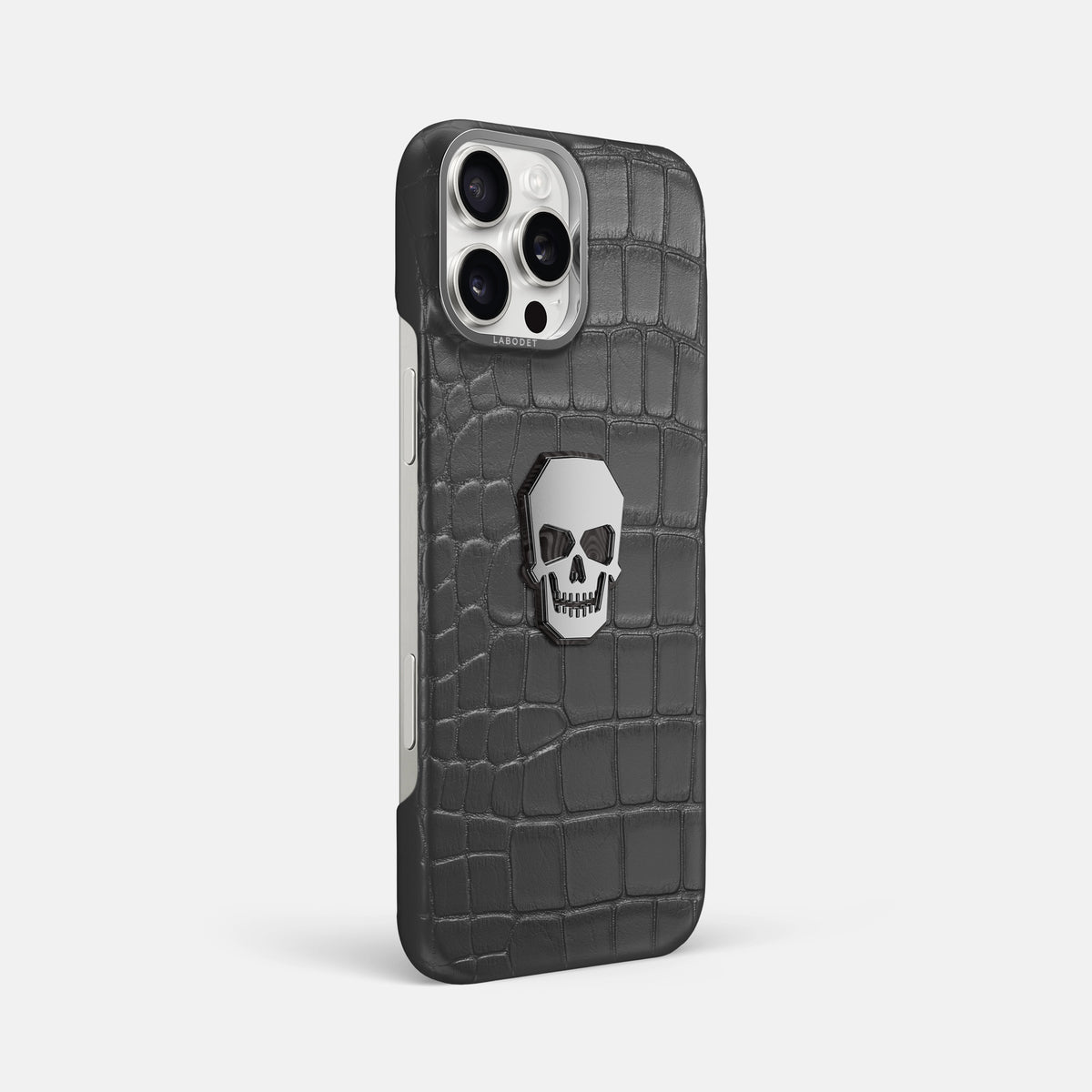 Grey iPhone 16 Pro Max Classic Case Alligator with Steel Metal -2 | Grey-Steel