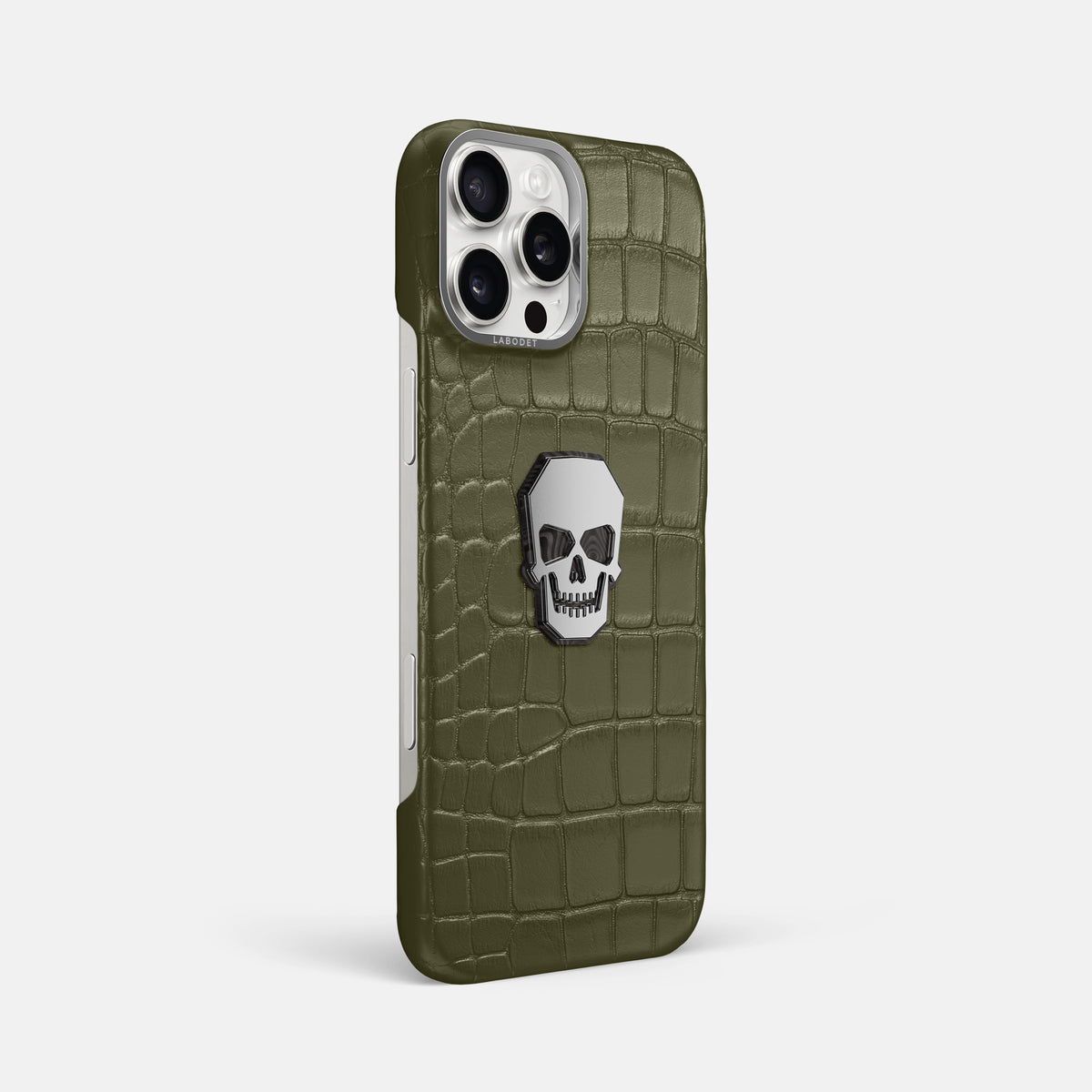 Kaki-Green iPhone 16 Pro Max Classic Case Alligator with Steel Metal -2 | Kaki-Green-Steel