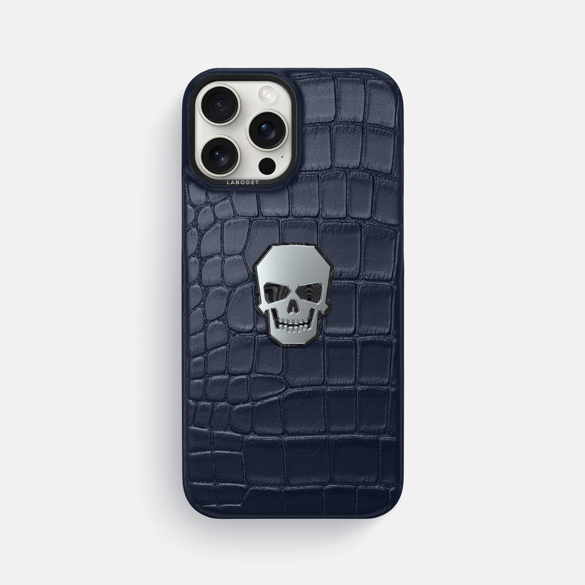 Navy Blue iPhone 16 Pro Max Classic Case Alligator with Black Metal -1 | Navy-Blue-Black