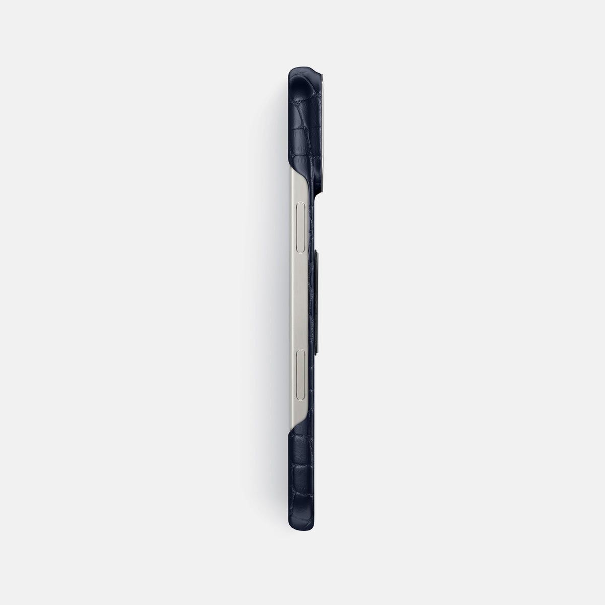 Navy Blue iPhone 16 Pro Max Classic Case Alligator with Steel Metal -3 | Navy-Blue-Steel