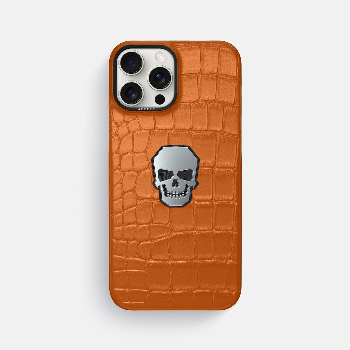 Orange iPhone 16 Pro Max Classic Case Alligator with Black Metal -1 | Orange-Black