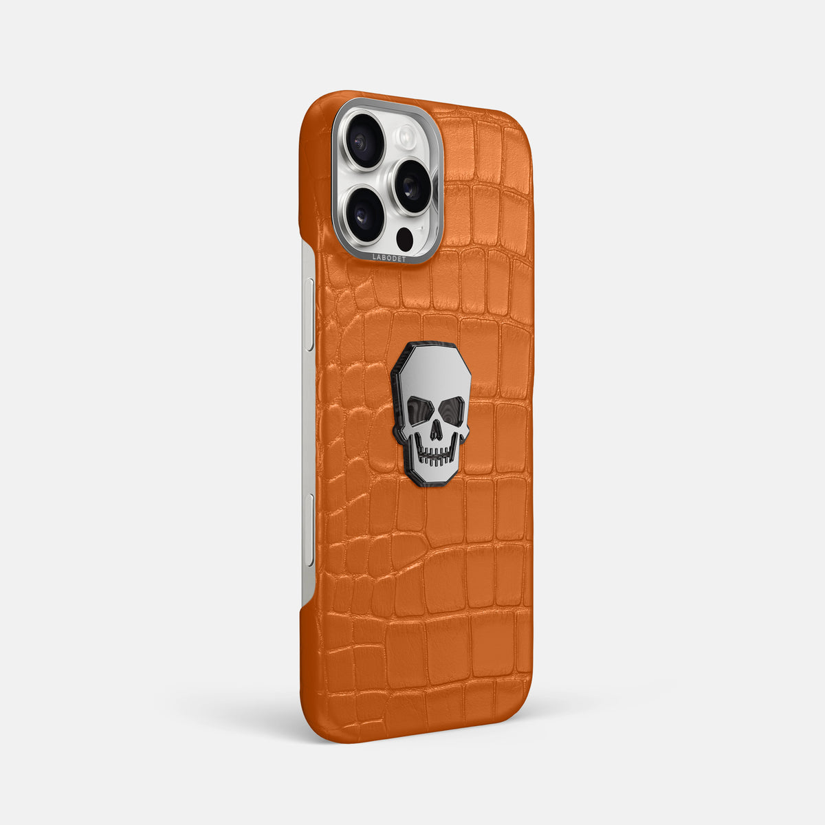 Orange iPhone 16 Pro Max Classic Case Alligator with Steel Metal -2 | Orange-Steel