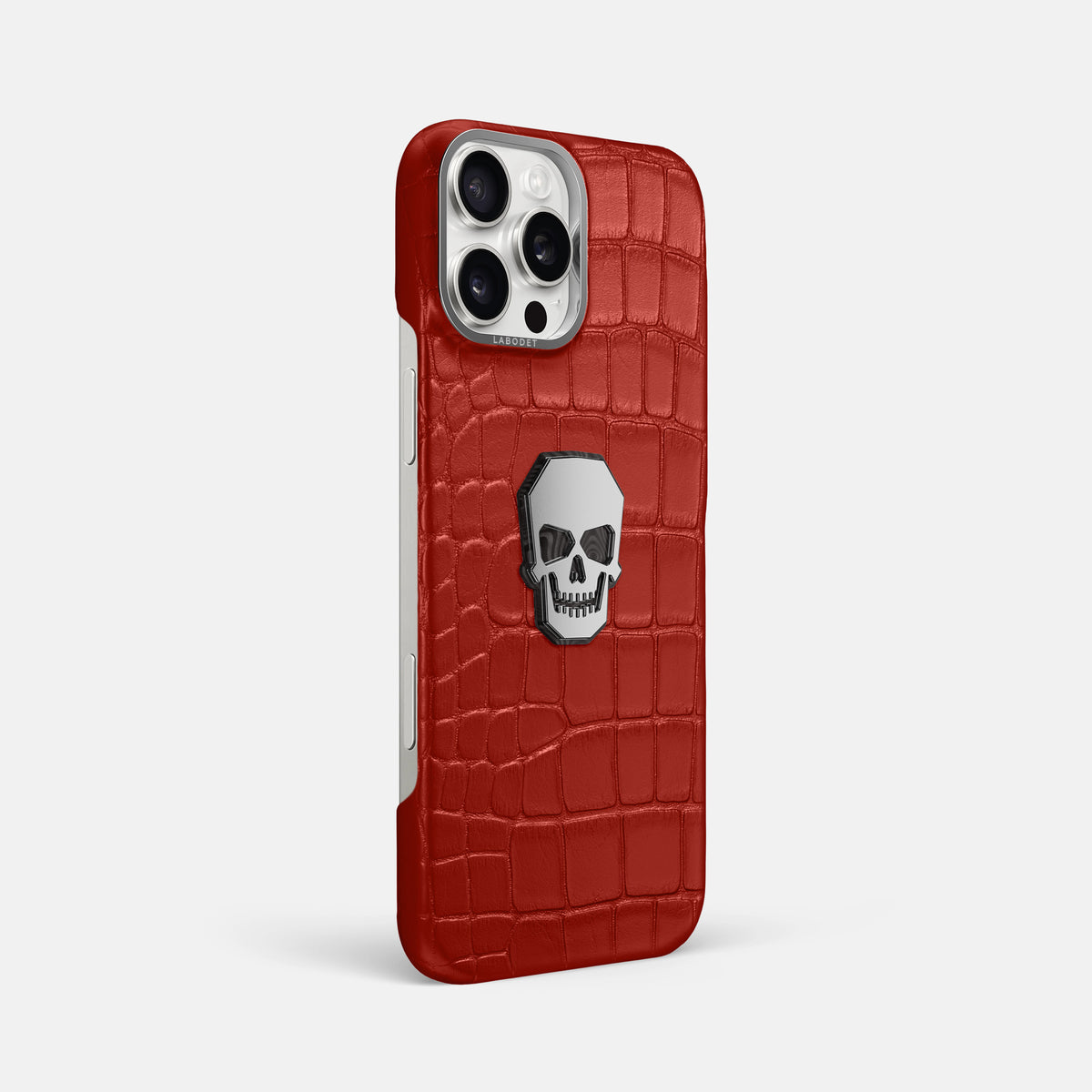 Red iPhone 16 Pro Max Classic Case Alligator with Steel Metal -2 | Red-Steel