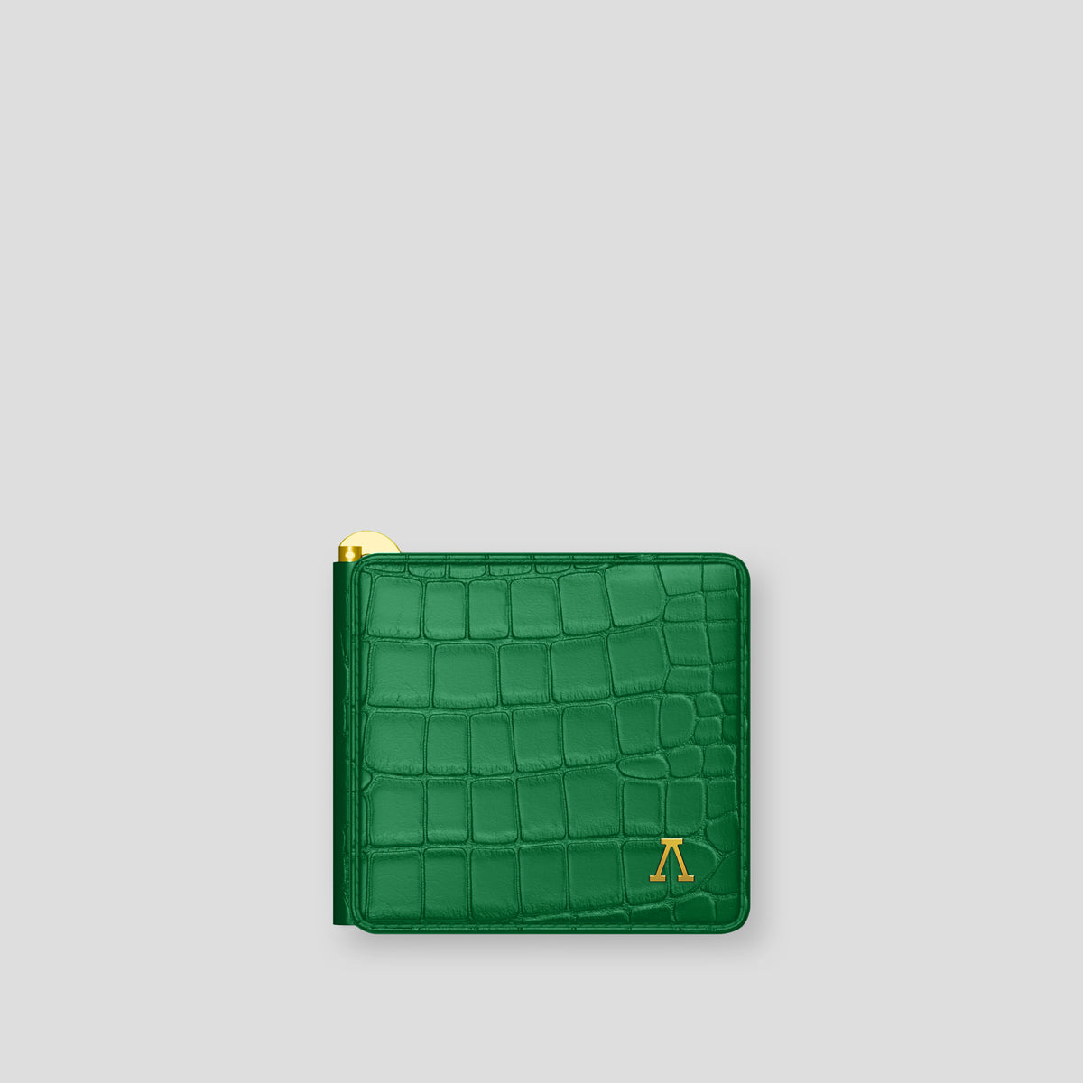 Green Money Clip Wallet Case Alligator with Gold Metal -1 | Green-Gold