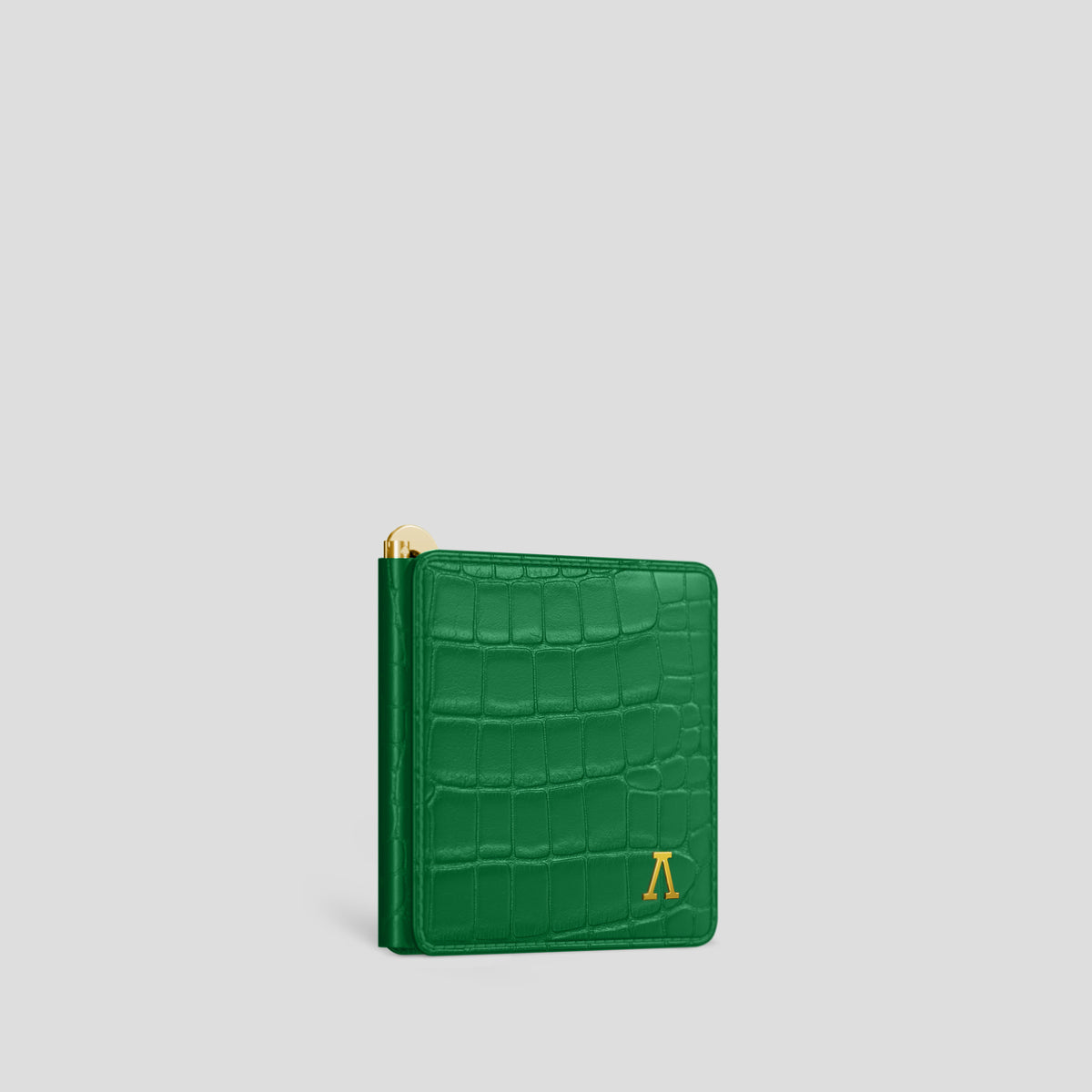 Green Money Clip Wallet Case Alligator with Gold Metal -2 | Green-Gold