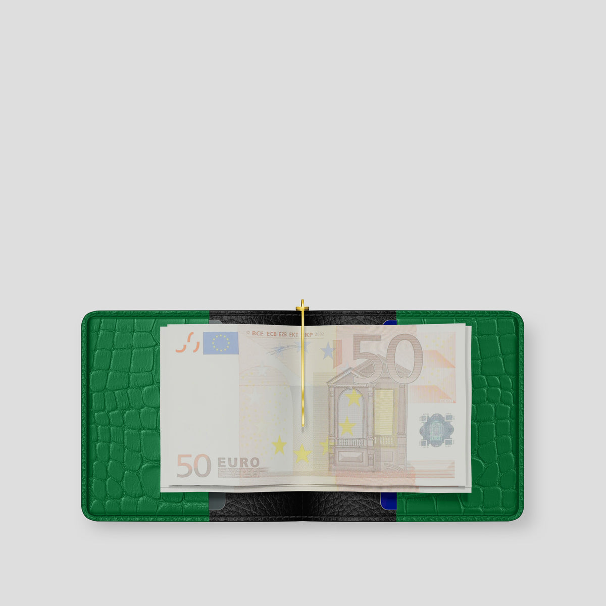 Green Money Clip Wallet Case Alligator with Gold Metal -4 | Green-Gold