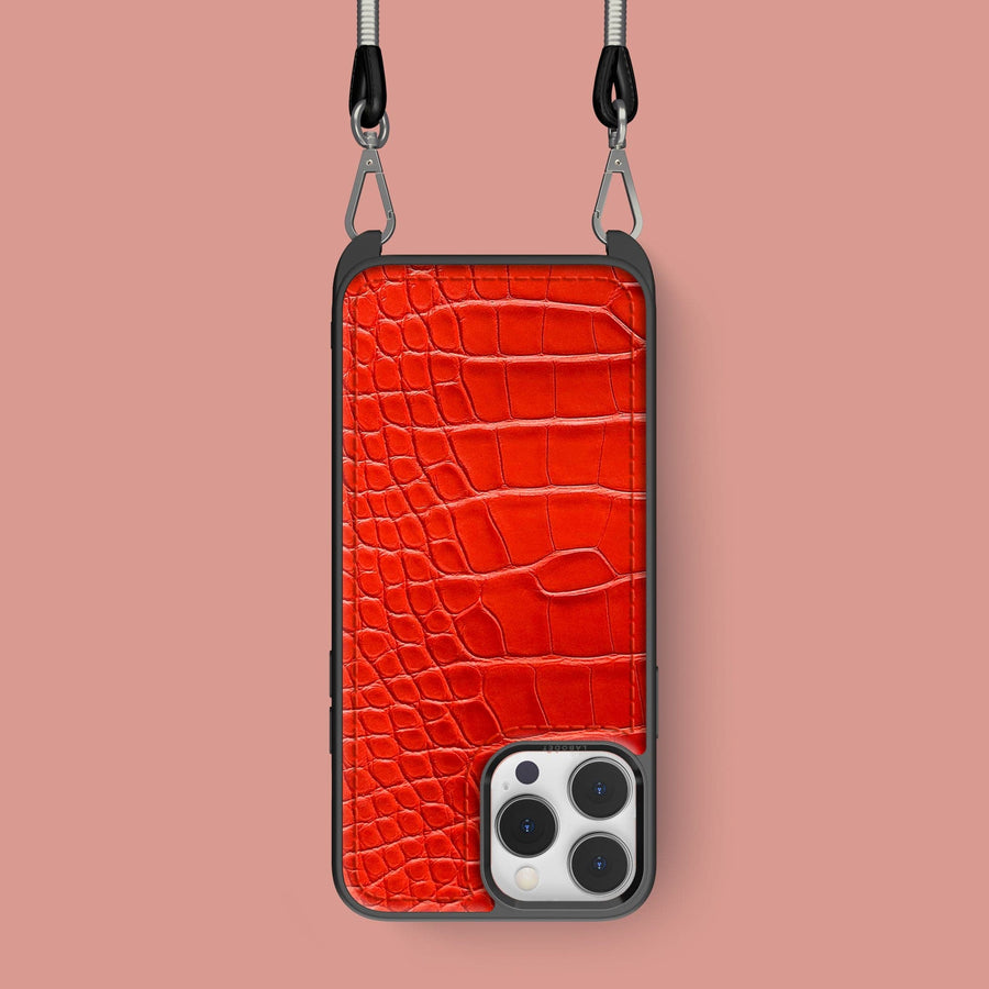 iPhone 15 Pro Crossbody Sport Case 1/1 Deep Coral Alligator