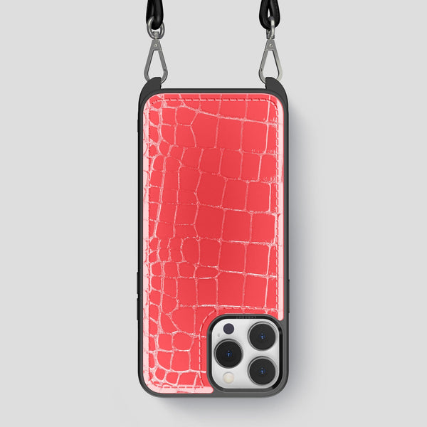 Crossbody Sport Case For iPhone 15 Pro Max In Shiny Alligator