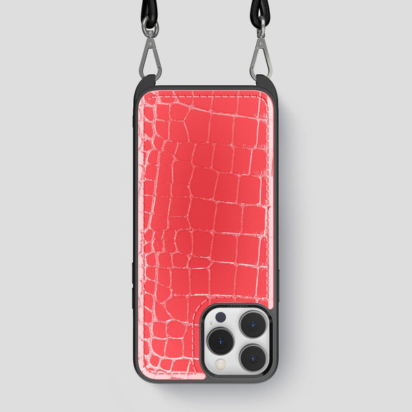 Crossbody Sport Case For iPhone 15 Pro Max In Shiny Alligator