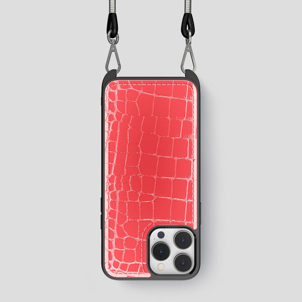 Crossbody Sport Case For iPhone 15 Pro In Shiny Alligator