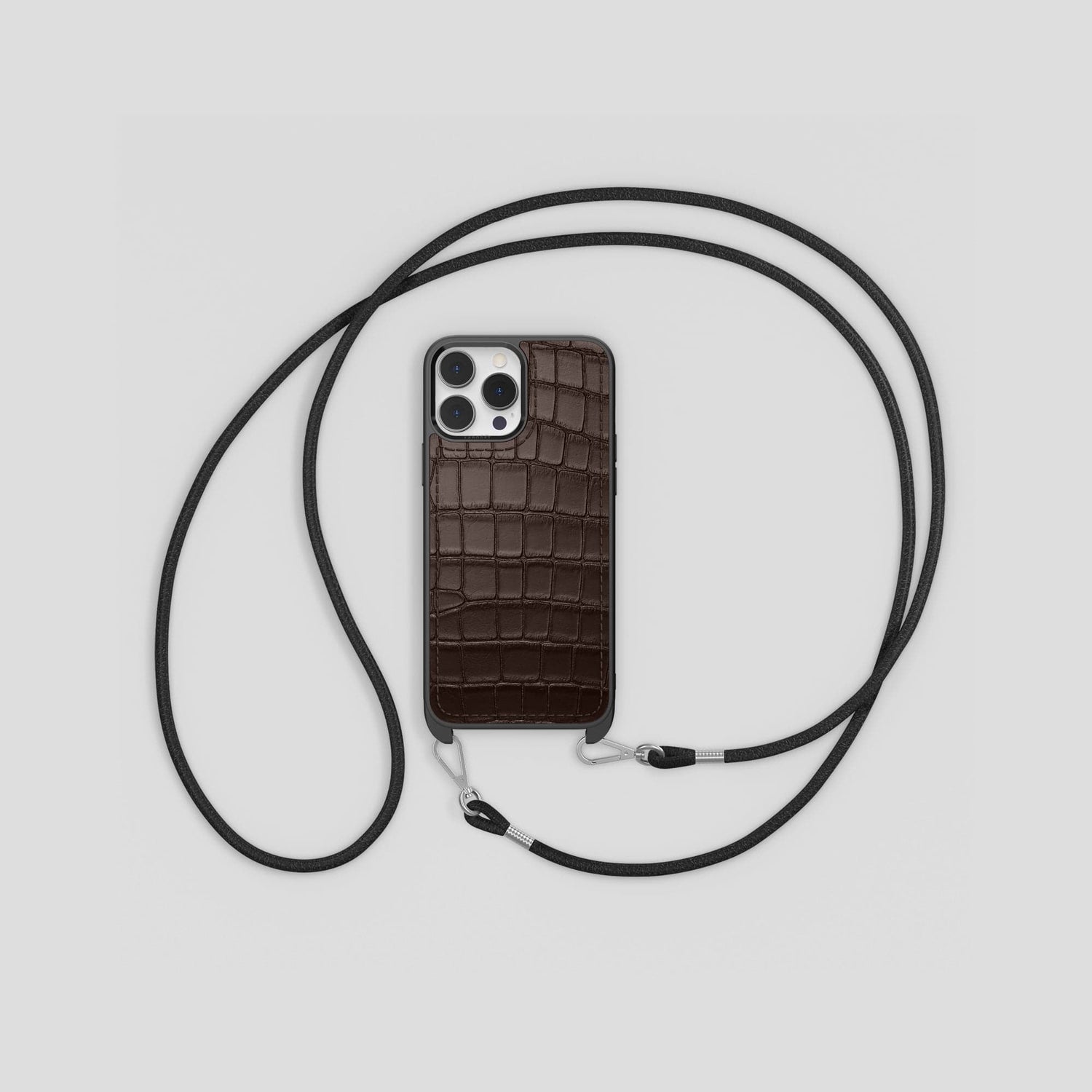 Dark Brown iPhone 14 Pro Crossbody Sport Case Alligator -7 | Dark-Brown