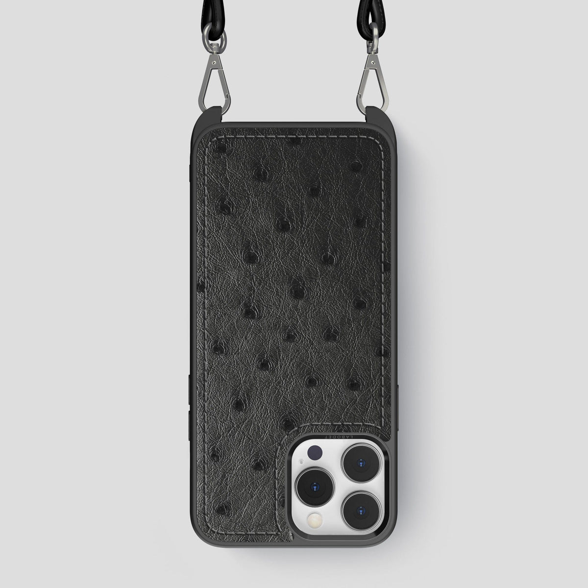 Black iPhone 15 Pro Max Crossbody Case Ostrich -1 | Black