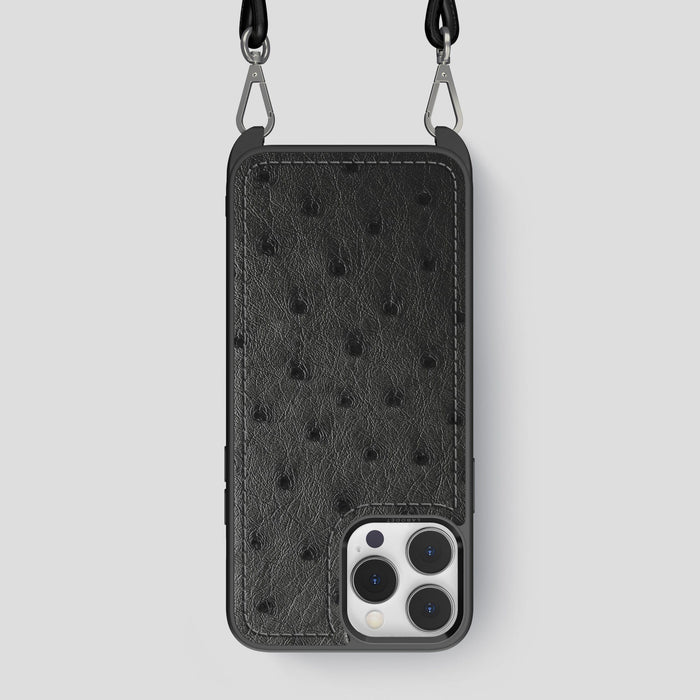 Black iPhone 15 Pro Max Crossbody Case Ostrich -1 | Black
