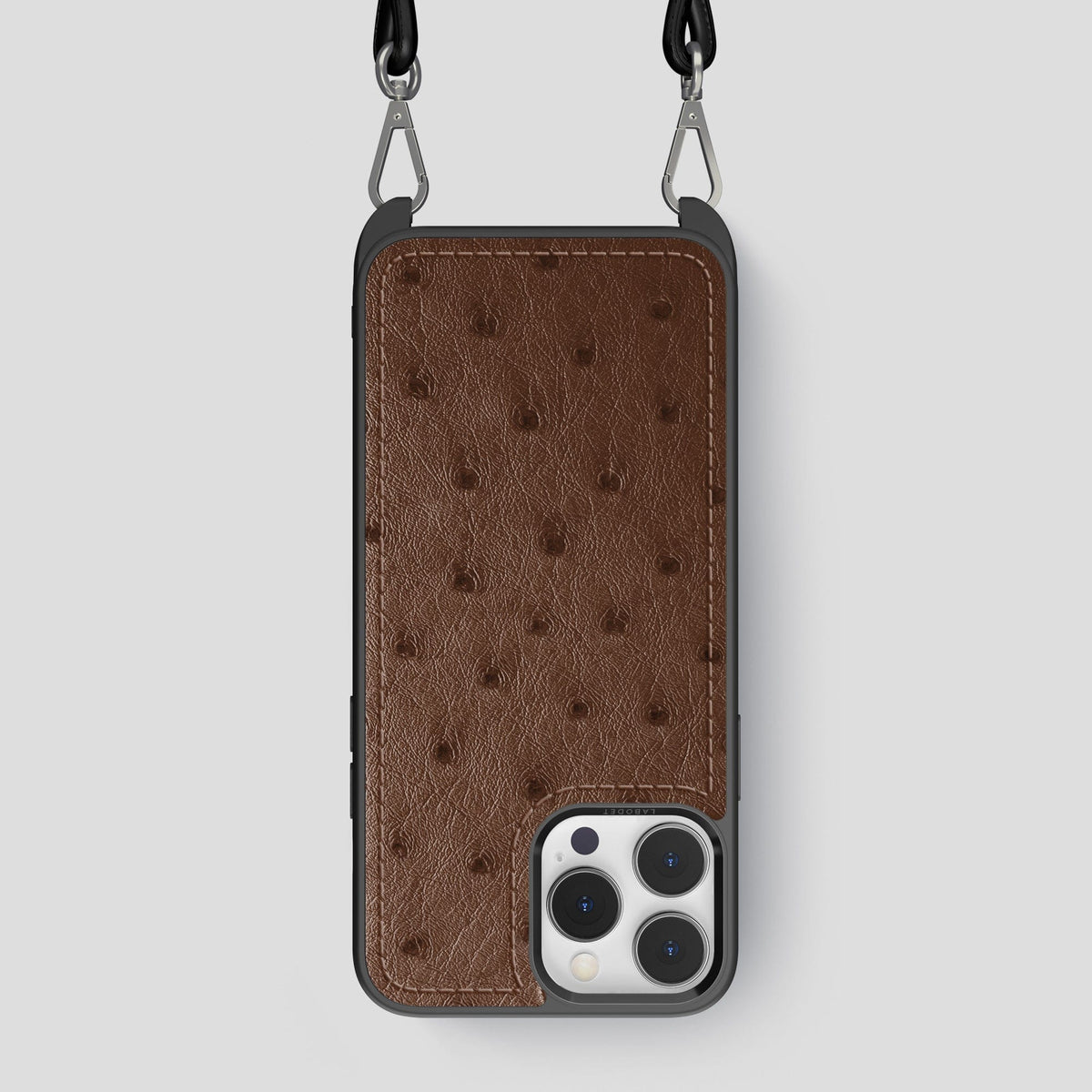 Chocolate iPhone 15 Pro Max Crossbody Case Ostrich -1 | Chocolate