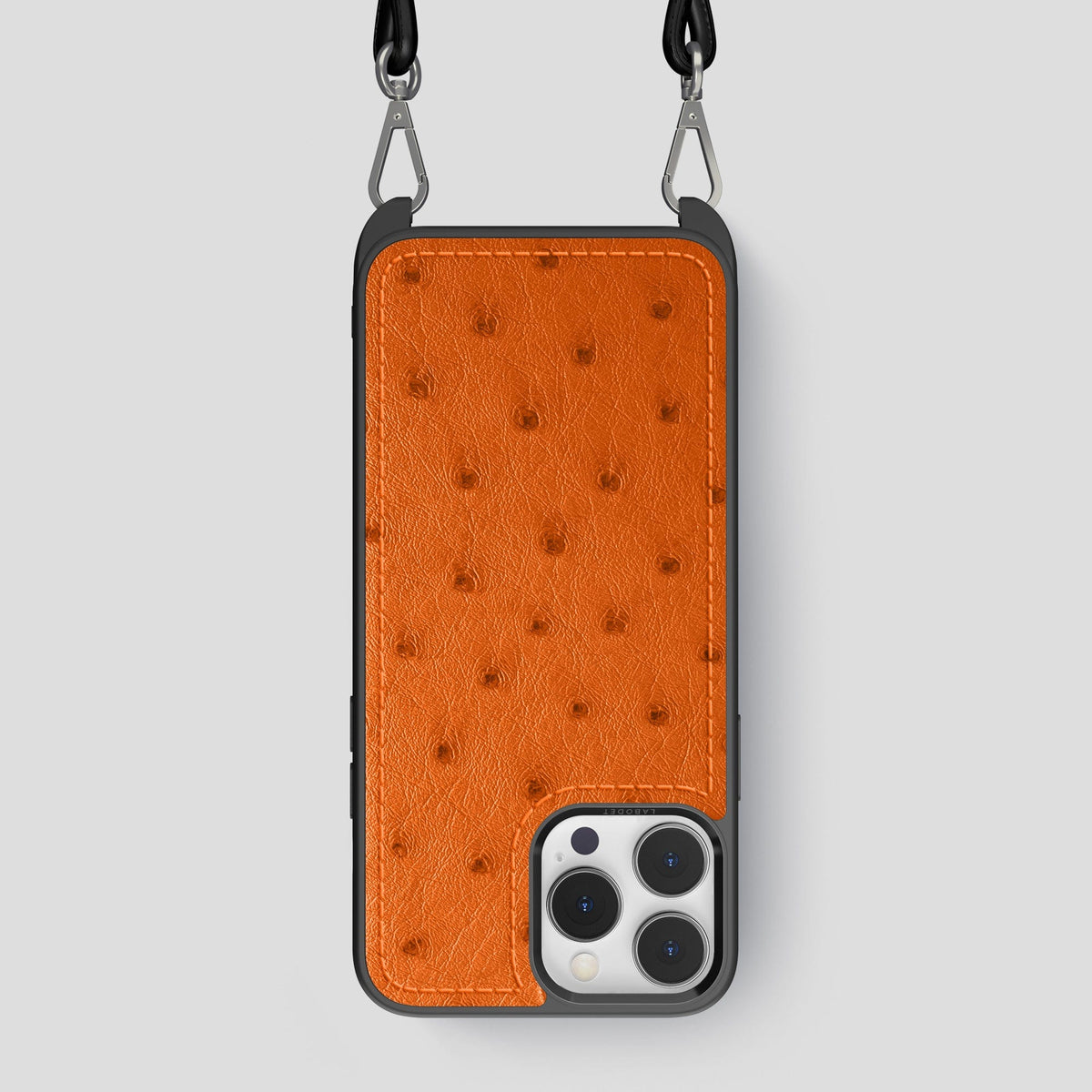Medium-Brown iPhone 15 Pro Max Crossbody Case Ostrich -1 | Medium-Brown