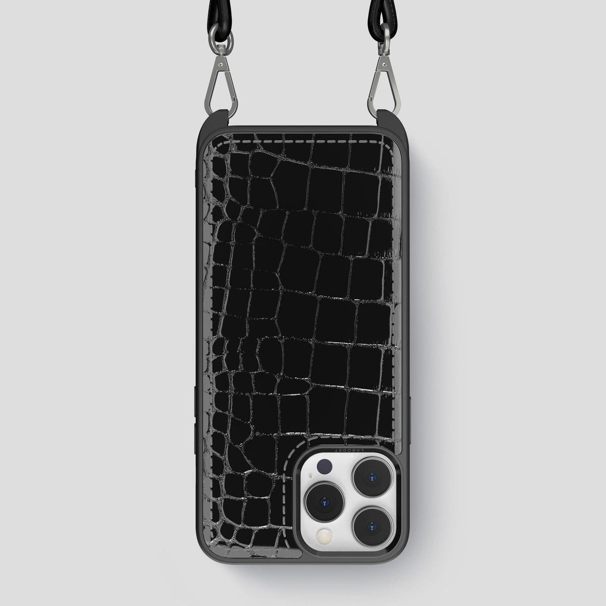 Black iPhone 14 Pro Max Crossbody Sport Case Shiny Alligator -1 | Black