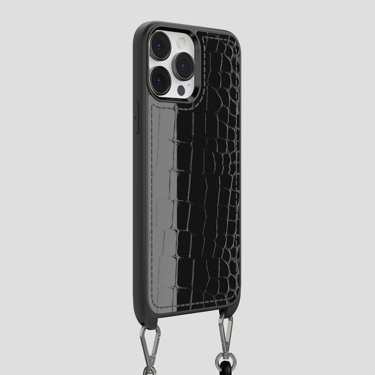 Black iPhone 14 Pro Max Crossbody Sport Case Shiny Alligator -2 | Black