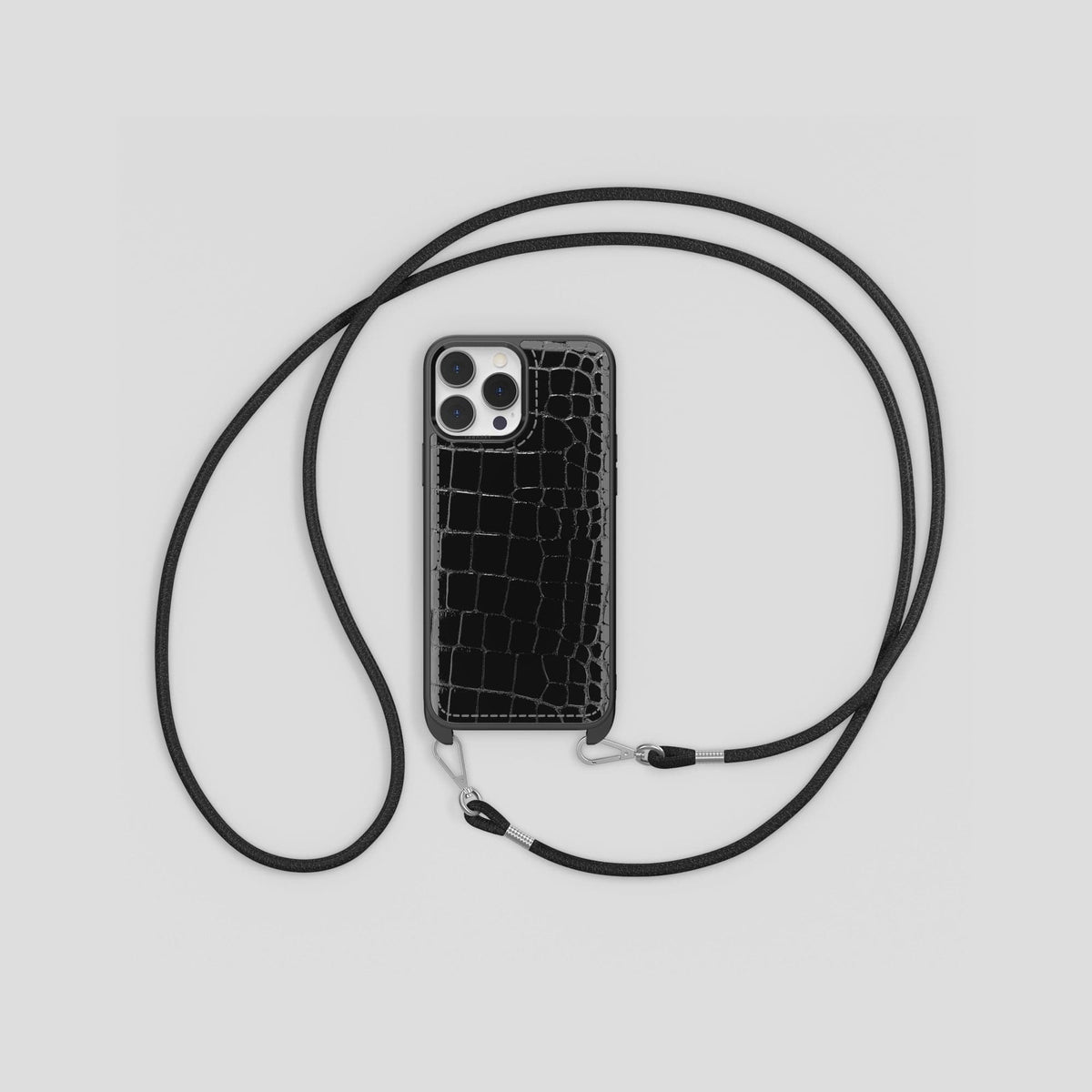 Black iPhone 14 Pro Max Crossbody Sport Case Shiny Alligator -8 | Black
