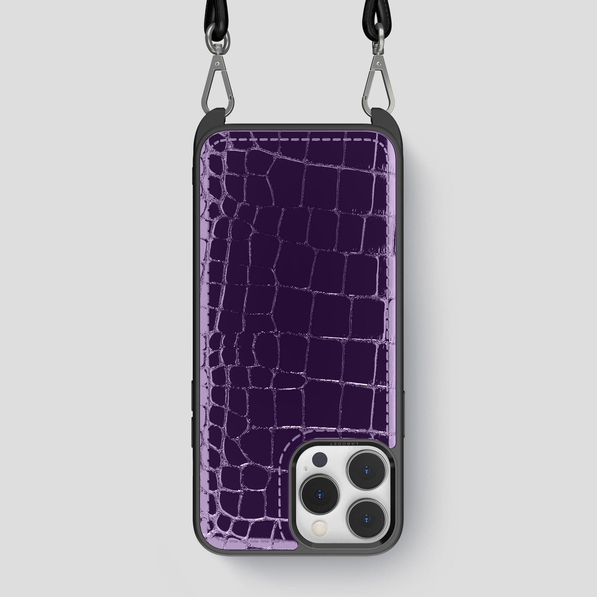 Purple iPhone 14 Pro Max Crossbody Sport Case Shiny Alligator -1 | Purple