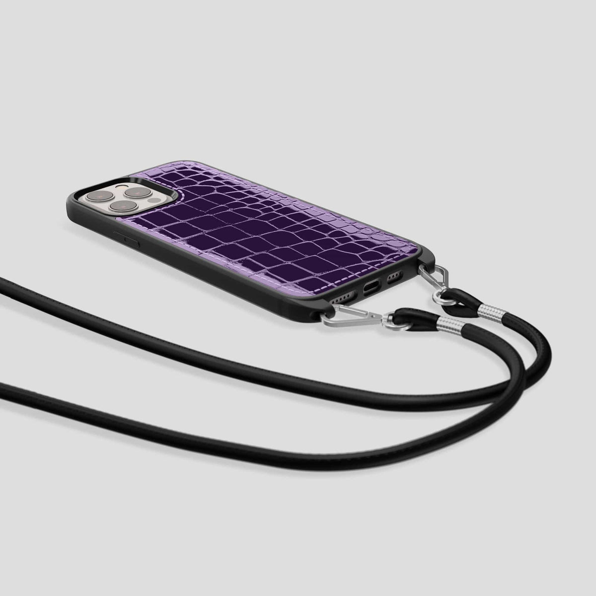 Purple iPhone 14 Pro Max Crossbody Sport Case Shiny Alligator -7 | Purple
