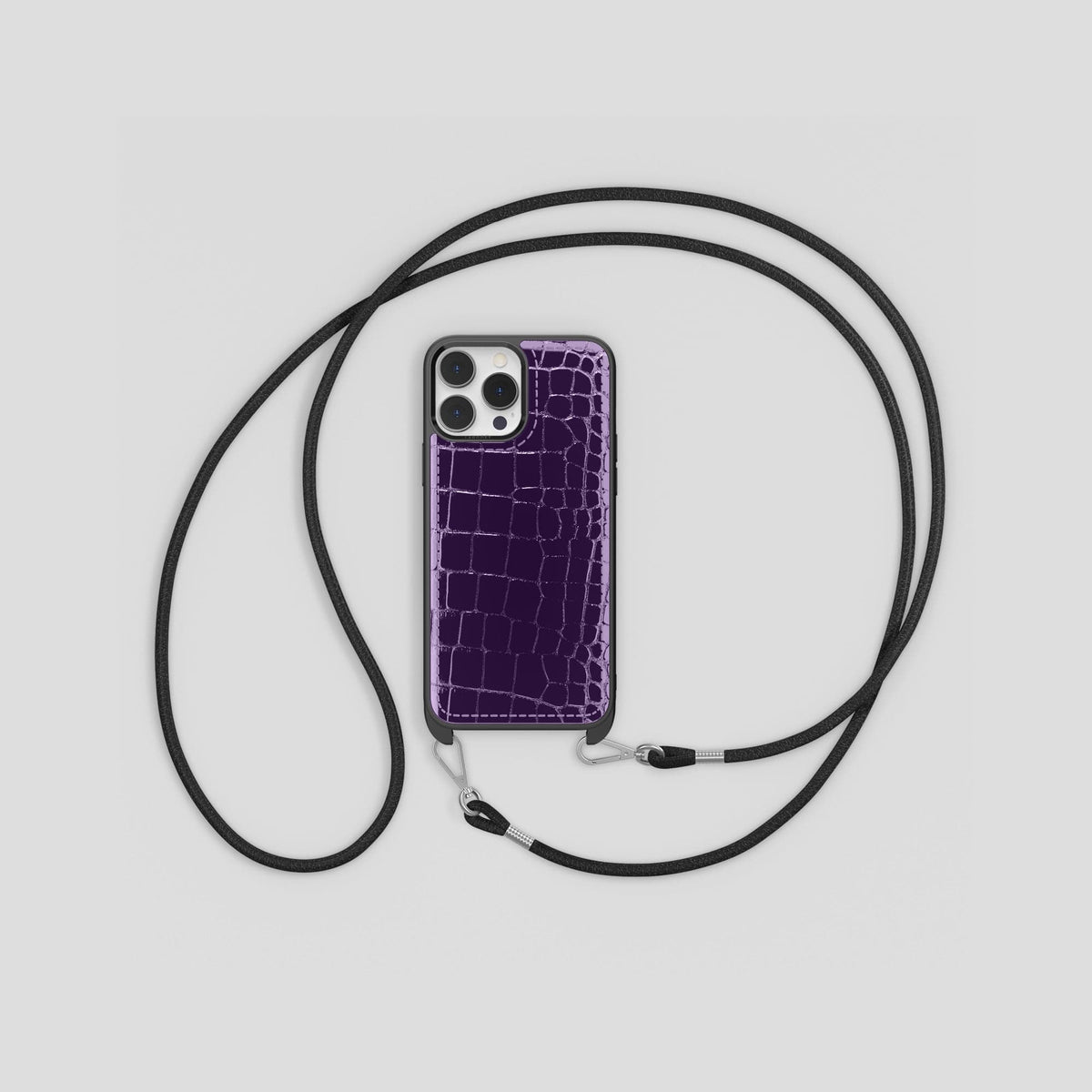 Purple iPhone 14 Pro Max Crossbody Sport Case Shiny Alligator -8 | Purple