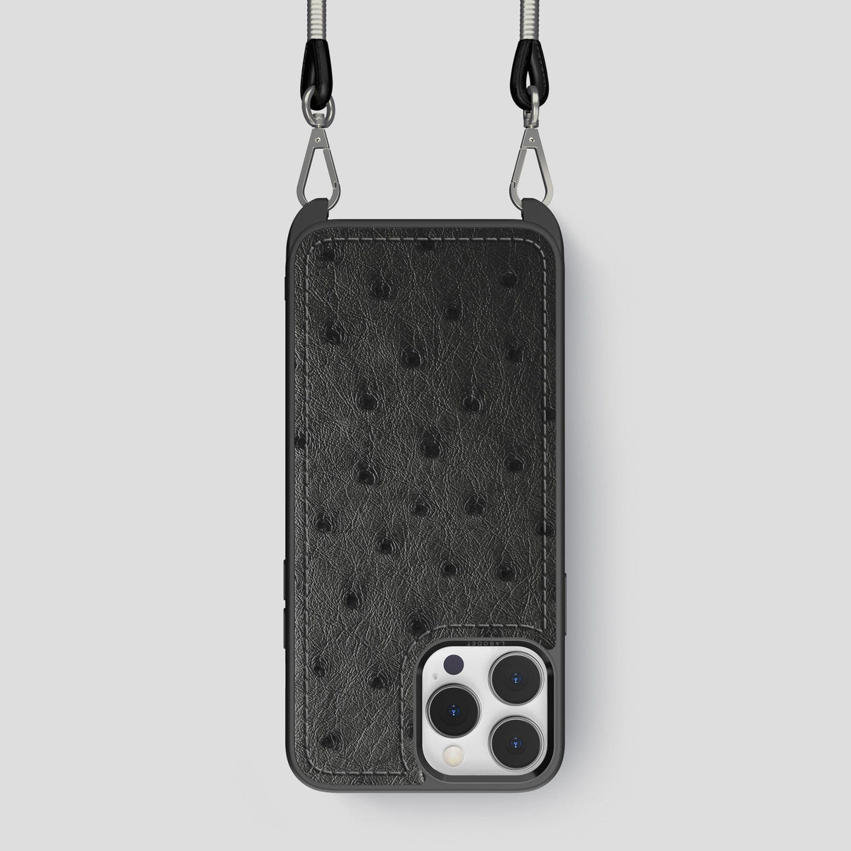 Black iPhone 15 Pro Crossbody Case Ostrich -1 | Black