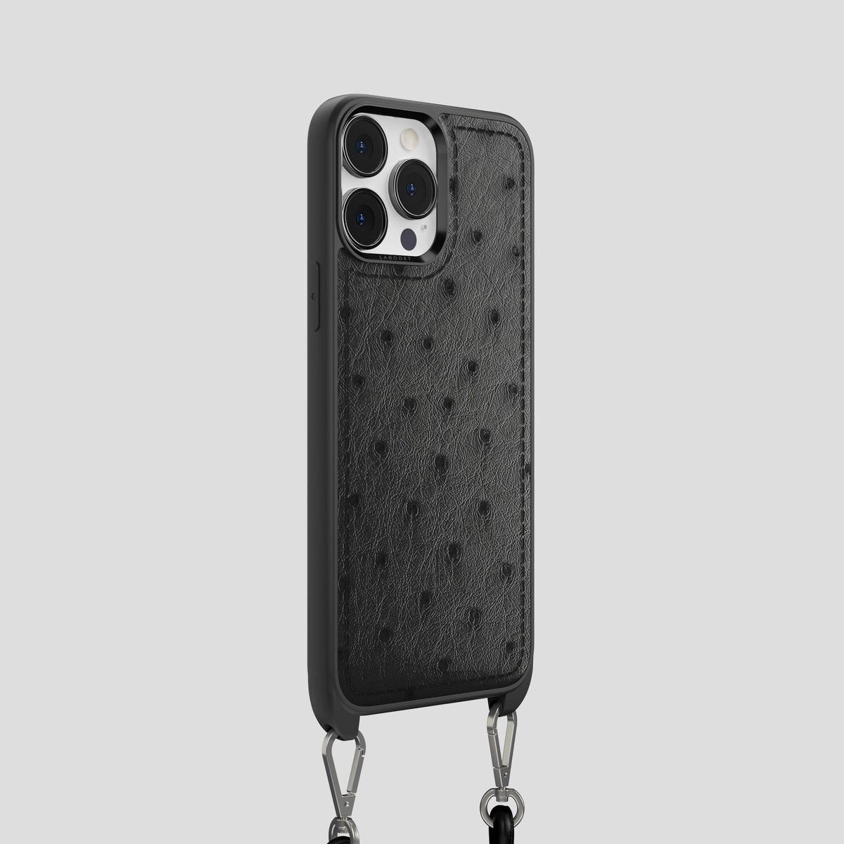 Black iPhone 15 Pro Crossbody Case Ostrich -2 | Black